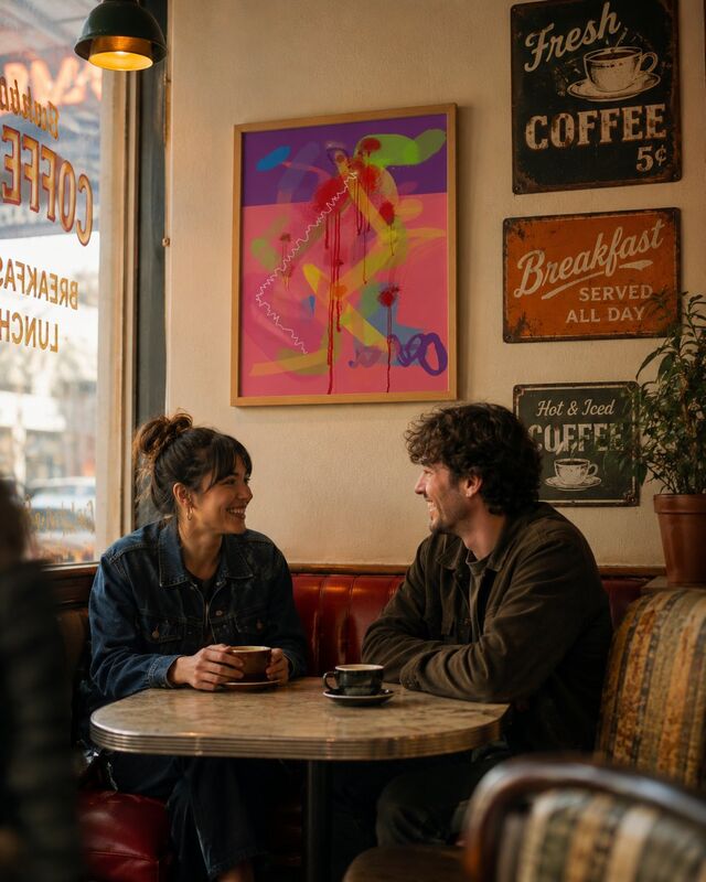 An E4Art print in a coffee shop